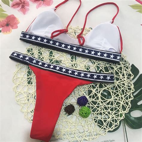 2021 2018 New Star Print Bikini Sexy Women Spaghetti Strap Bikini Set Padded Backless Swimsuit