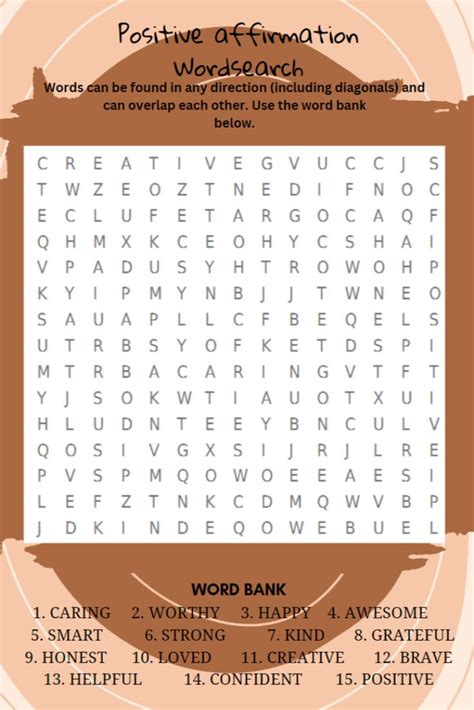 Positive Affirmation Wordsearch Therapy Worksheets Counselling Tools Counseling Activities