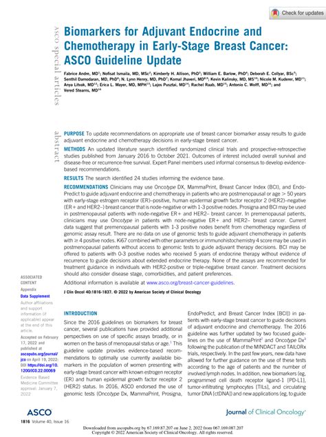 Pdf Biomarkers For Adjuvant Endocrine And Chemotherapy In Early Stage