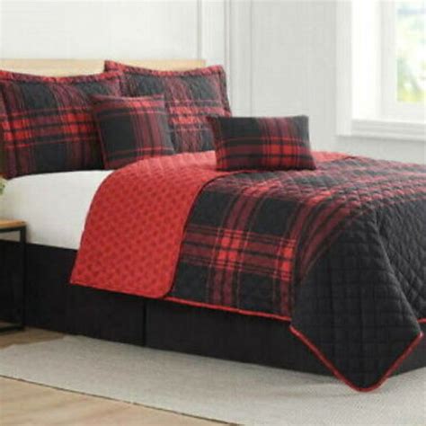 Modern Southern Home Bedding Pc Red Buffalo Plaid Quilt Set Queen