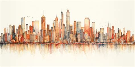 City Skyline Color Pencil Drawing on White Background. Generative Ai ...