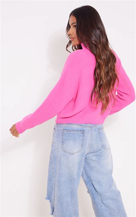 Bright Pink Super Soft Roll Neck Sweater Prettylittlething Usa