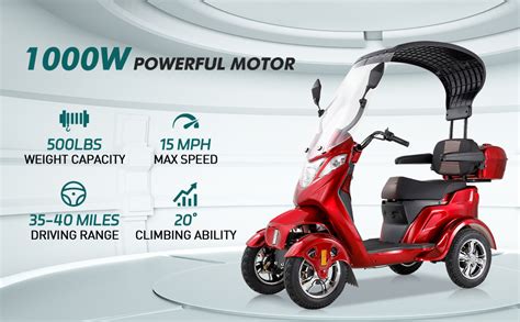 Mobility Scooter With Detachable Roof For Seniors And Adults 4 Wheels Elderly Medical