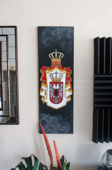 Serbian Coat Of Arms Acrylic On Canvas 11 5 X 35 75 Commissioned Art