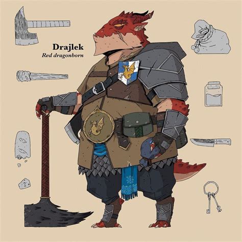 Adventurer Drajlek Red Dragonborn Grumpy Old Dragonborn He Likes