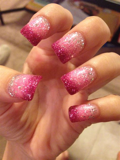 Pink Faded Nail Acrylic Powder Nail Designs Glitter Nails Nail