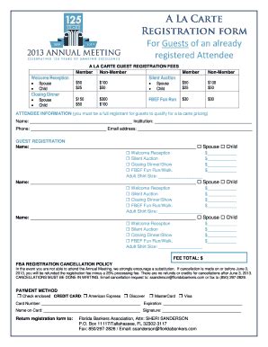 Fillable Online A La Carte Registration Form Wix Fax Email Print