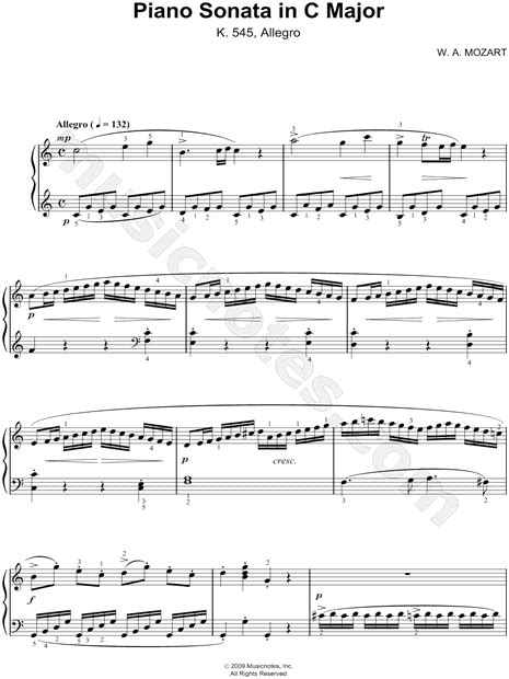 Piano Sonata No 16 In C Major K 545 By Wolfgang Amadeus Mozart Sheet