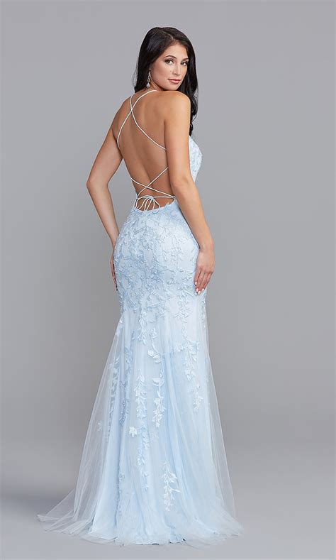 Long Blue Prom Dress With Statement Back Promgirl