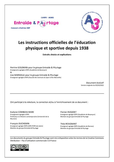 Les Instructions Officielles De L EPS Extraits Choisis Et