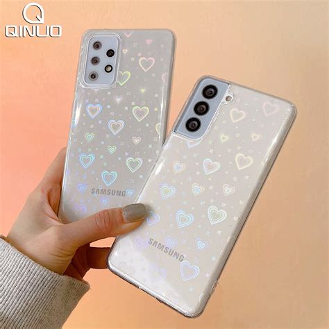 Luxo Laser Amor Coração Caso Para Samsung Galaxy S21 S20 Fe S22 Plus