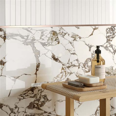 Caliente White Marble Effect Gloss Ceramic Wall Tile Tilemountain