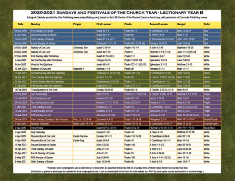 Revised Common Lectionary Calendar Kare Sandra