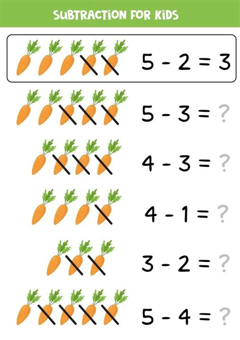 Subtraction with cartoon carrots. Math game for kids. 2251041 Vector ...