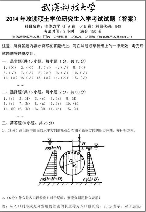 2014年武汉科技大学849流体力学b卷考研真题参考答案考研试题答案硕士研究生入学考试试题答案word文档在线阅读与下载无忧文档