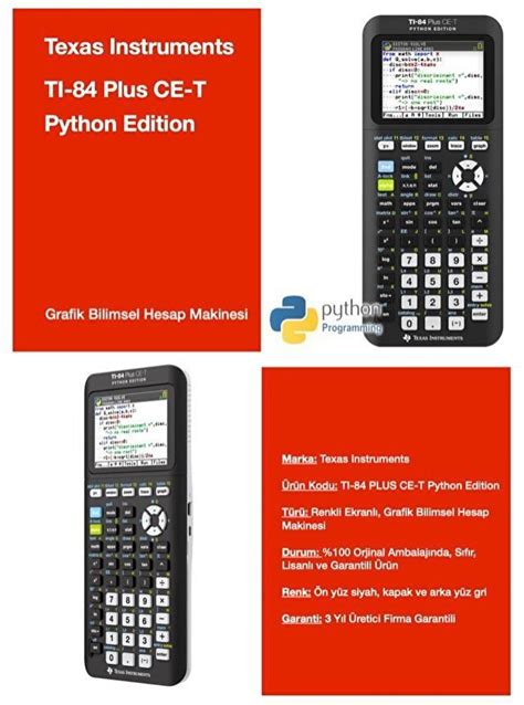 Texas Instruments TI 84 Plus CE T Python Edition Grafik Bilimsel Hesap