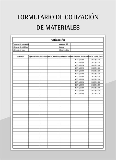 Plantilla de Formato Excel Formulario De Cotización De Materiales y