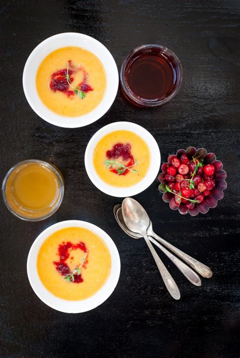 Butternut Squash Soup With Cranberry Apple Swirl Kumquat