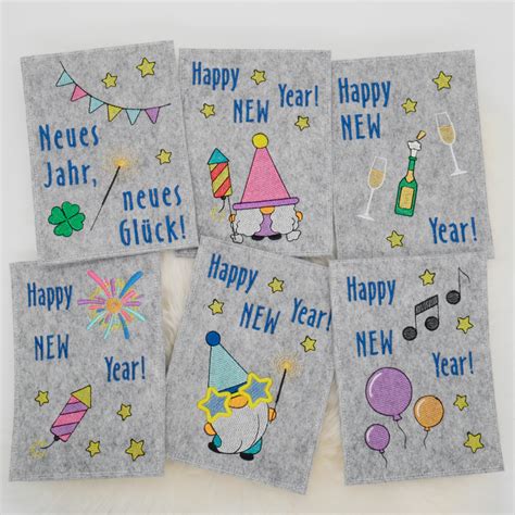 Stickdatei Set Gnom Silvesterparty mit ITH Kartenhüllen Einzelmotive