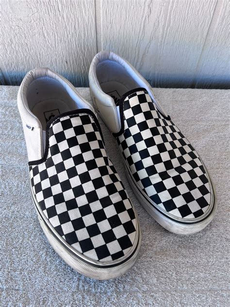 Vans Checkerboard Shoes Black White Classic Slip On C… - Gem