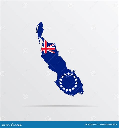 Vector Map Of Bougainville Island Combined With Cook Islands Flag Stock