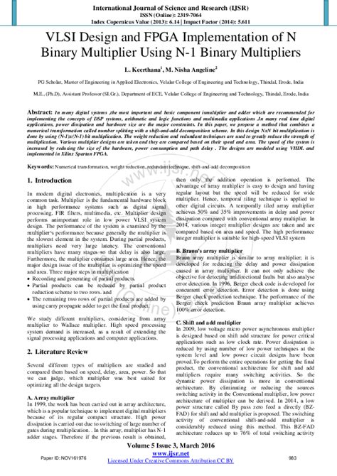 Pdf Vlsi Design And Fpga Implementation Of N Binary Multiplier Using N 1 Binary Multipliers