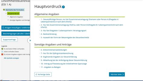 Steuererkl Rung Elster Online Mantelbogen Hauptvordruck