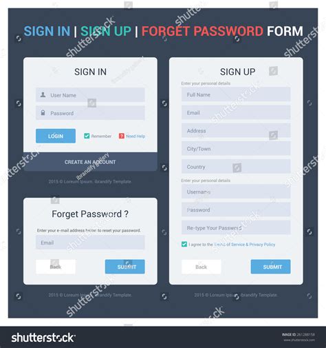 Ui Elements Login Registration And Forgot Password Form Flat Design Stock Vector Illustration