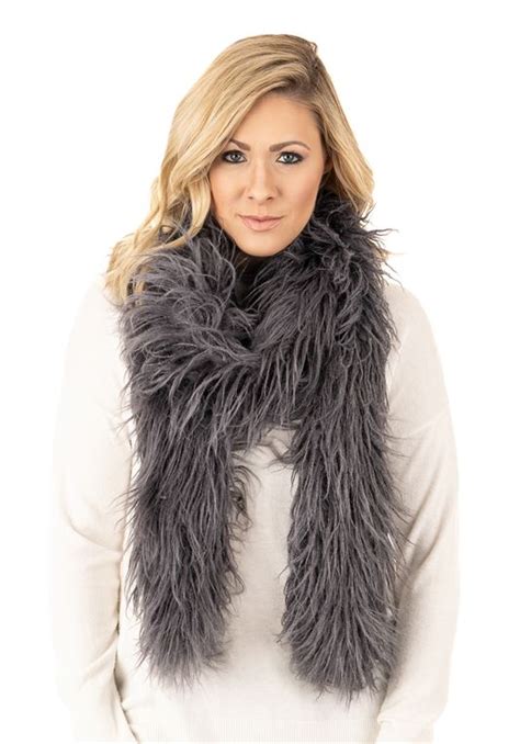 Charcoal Grey Tibetan Lamb Faux Fur Glam Scarf Fabulous Furs