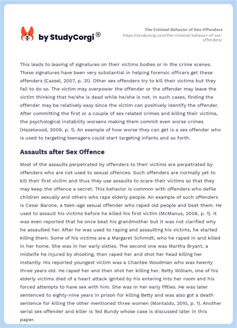 The Criminal Behavior Of Sex Offenders Free Essay Example