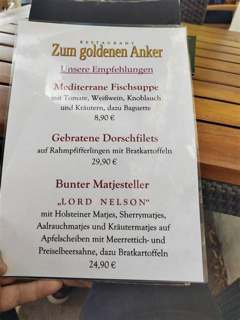 Speisekarte Von Zum Goldenen Anker Restaurant Fehmarn