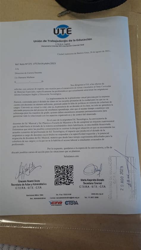 Uni N De Trabajadores De La Educaci N Secretar A Del Rea Curricular Ute