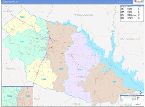 Angelina County, TX Wall Map Color Cast Style by MarketMAPS - MapSales