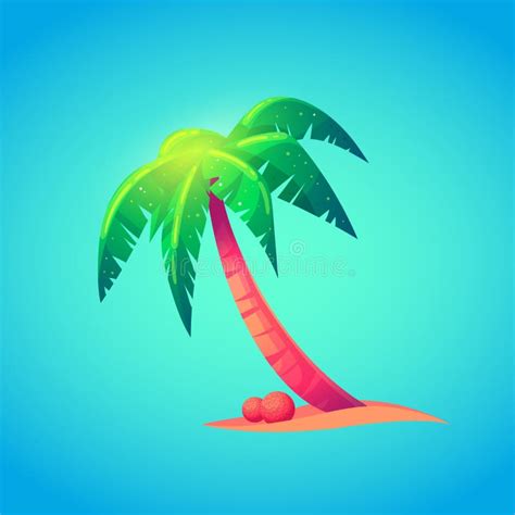 Cute Palm Tree With Coconuts In Cartoon Style Symbol Of Summer