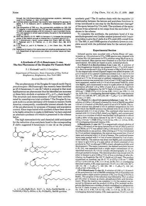 PDF Pheromone Synthesis II A Synthesis Of Z 6 Heneicosen 11 One The Sex Pheromone Of The