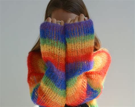 Rainbow Mohair Sweater Knitted Striped Sweater Rainbow Pride Pullover Lgbt Festival Sweater