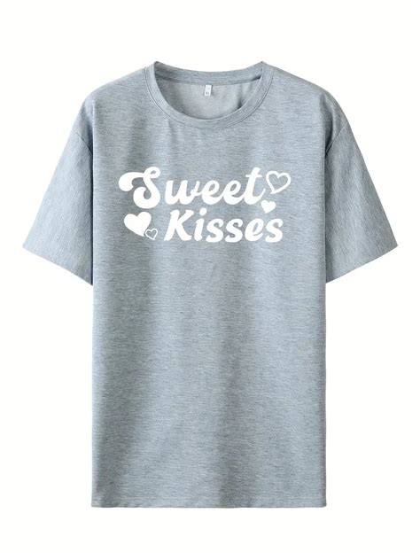 Sweet Kisses Letter Graphic Print Mens Creative Top Casual Temu