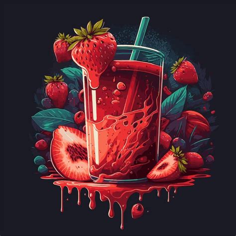 Premium Vector Red Strawberry Smoothies Juice In Glass With