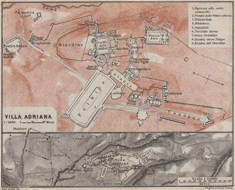 HADRIAN'S VILLA at TIVOLI. VILLA ADRIANA ground plan. Italy Italia 1909 ...