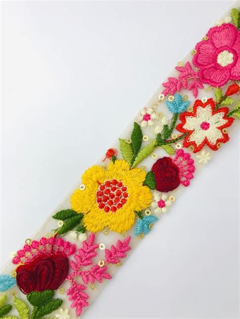 Floral Embroidery Fabric Trim Embellishment Decorative Multi Color