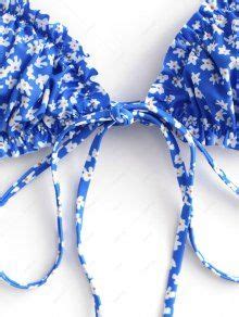 ZAFUL Ditsy Print Ruffle Tie Front Bikini Top In BLUE ZAFUL