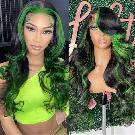 Amazon Haha Highlight Green Lace Front Human Hair Wig X Ombre