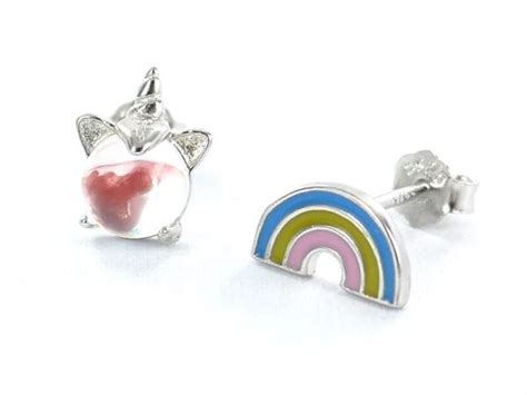 Boucles D Oreilles Argent Licorne Arc En Ciel Emotional