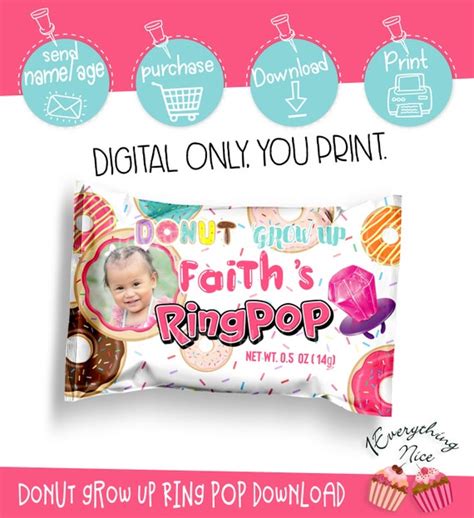 Digital Download Donut Grow Up Donuts Birthday Ring Pop Wrappers Digital Printable By