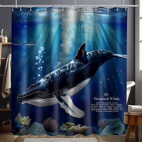 Hyper Realistic Humpback Whale Shower Curtain High Quality Underwater