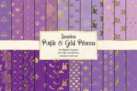 Purple And Gold Princess Digital Paper By Digital Curio TheHungryJPEG