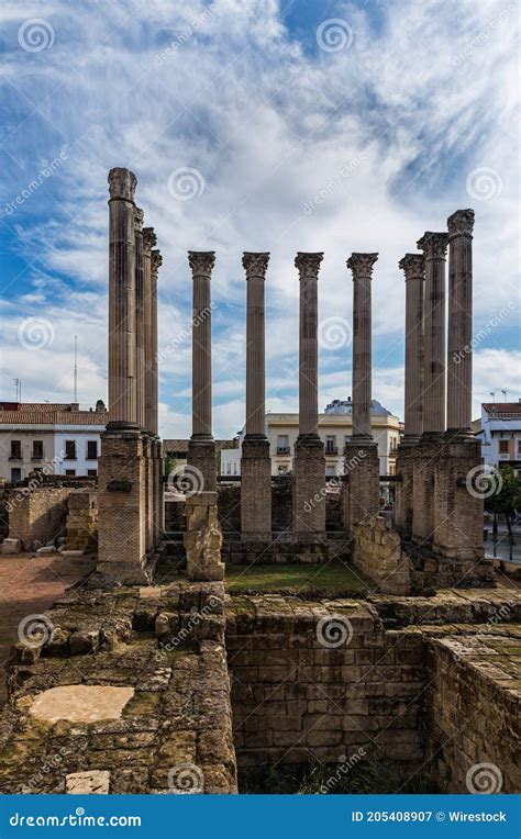 Archaeological Ruins Of The Roman Temple Of Cordoba Spain Stock Image