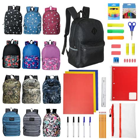 24 Pack 17 Inch Bulk Backpacks In Assorted Colors With 50 Piece