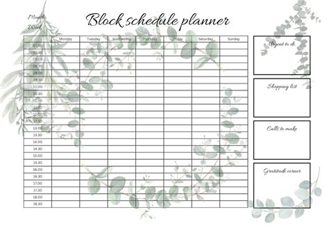 Block Schedule Planner Printable Download Instant Download - Etsy