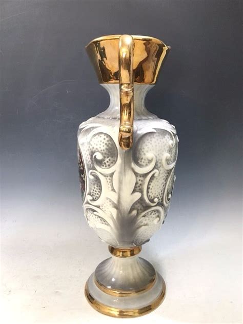 Ceramica Le Torri Italy Vase Grey Gold Band And Handles 14 1 2 H EBay